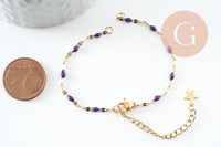 Base de bracelet réglable chaine acier 304 doré inoxydable résine violette 16.2cm, x1 (G9593)