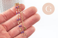 Base de bracelet réglable chaine acier 304 doré inoxydable résine violette 16.2cm, x1 (G9593)