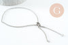 Base de bracelet réglable chaine rollo acier inoxydable platine 2mm/ 30.5cm, x1 (G9492)