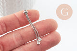 Base de bracelet réglable chaine rolo acier inoxydable platine finition zircon 1.2mm/ 26.6cm, x1 (G9493)