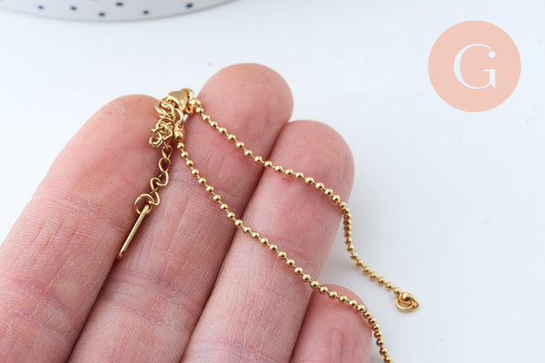 Base de bracelet réglable maille boule acier 304 inoxydable doré 15.8cm, x1 (G5966)