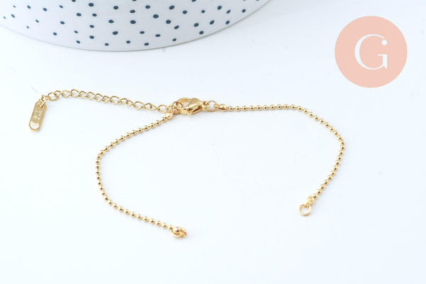 Base de bracelet réglable maille boule acier 304 inoxydable doré 15.8cm, x1 (G5966)