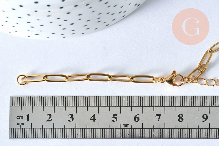 Base de bracelet réglable maille trombone fantaisie or acier 304 inoxydable 14k 14.5cm, bracelet or acier inoxydable, x1 (G5972)