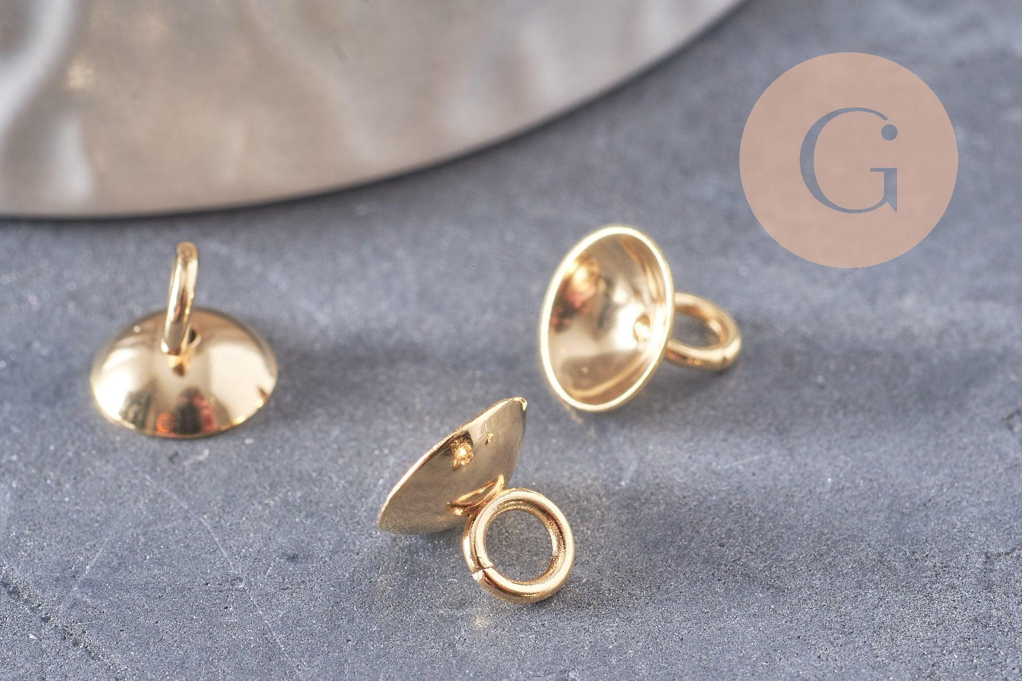 Bélière pendentif coupelles en acier doré 304 inoxydable 8x7mm, x10 (G4844)