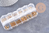Boite Kit mix de 12 types de fournitures pour bijoux en acier inoxdable doré ou platine, x1 (G10142/G10143)