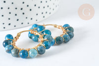 Boucles Créoles Apatite naturelle ronde acier doré 32.5~33.5mm, la paire (G7576)
