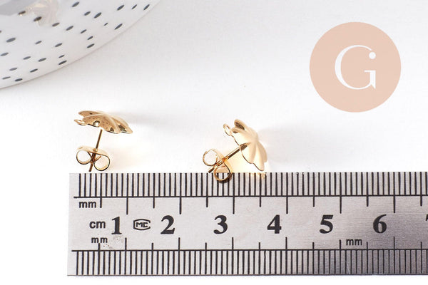 Boucles clous-puces oreille fleur acier 304 inoxydable dore 1 anneau 13.5mm, la paire (G10509)