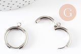 Boucles créole avec anneau dormeuse acier 201 inoxydable platine 25mm, x2 (G9320)