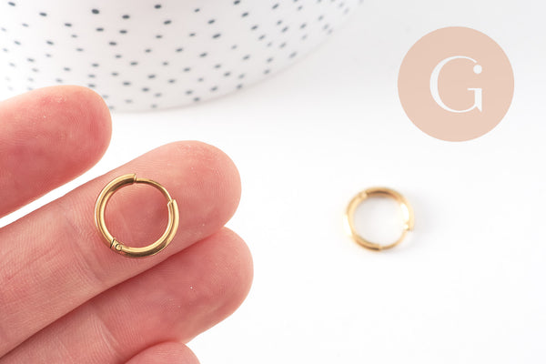 Boucles créoles minimalistes acier 304 inoxydable doré IP 18K 14mm, la paire (G3467)