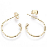 Boucles d'oreilles Anneau demi-créole puce doré 18k tige argent 925 23mm, x2 (G3582)