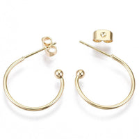 Boucles d'oreilles Anneau demi-créole puce doré 18k tige argent 925 23mm, x2 (G3582)
