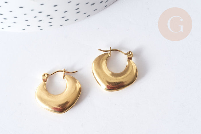 Boucles d'oreilles Créoles Losange acier 304 doré oreilles percées 19mm, la paire (G7974)