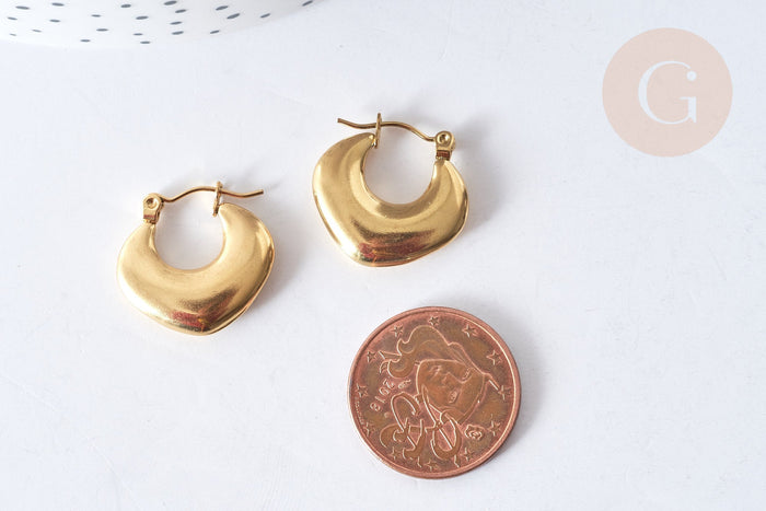 Boucles d'oreilles Créoles Losange acier 304 doré oreilles percées 19mm, la paire (G7974)
