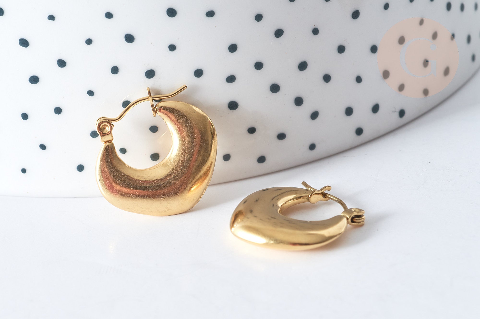 Boucles d'oreilles Créoles Losange acier 304 doré oreilles percées 19mm, la paire (G7974)