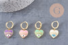 Boucles d'oreilles coeur oeil protecteur émail coloré laiton doré, la paire (G3775)