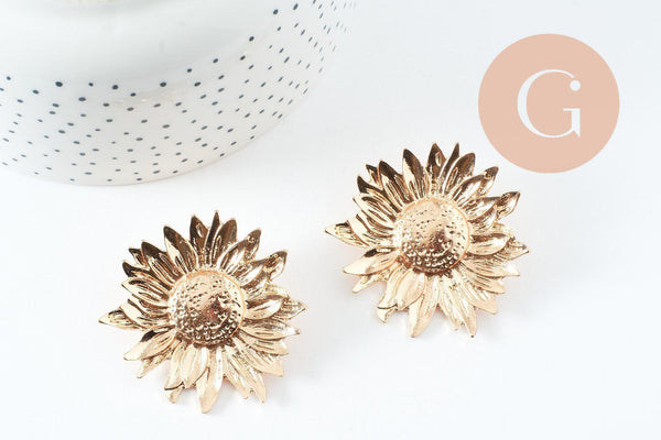 Boucles fleur tournesol XXL zamac doré 50mm, la paire (G9654)
