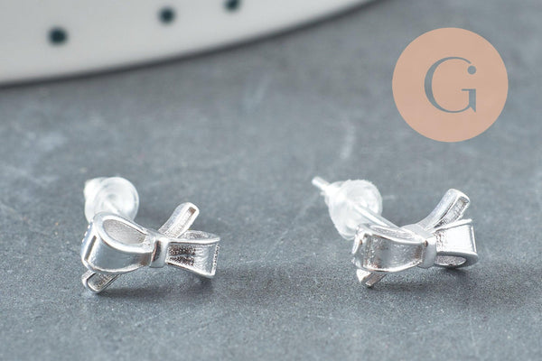 Boucles puce feuille de Gingko chat noeud fine argent massif 925 7mm, x1 paire (G9250)