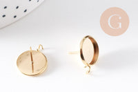 Boucles puce support cabochon rond 12mm avec anneau acier 304 inoxydable doré, x2 (G10510)
