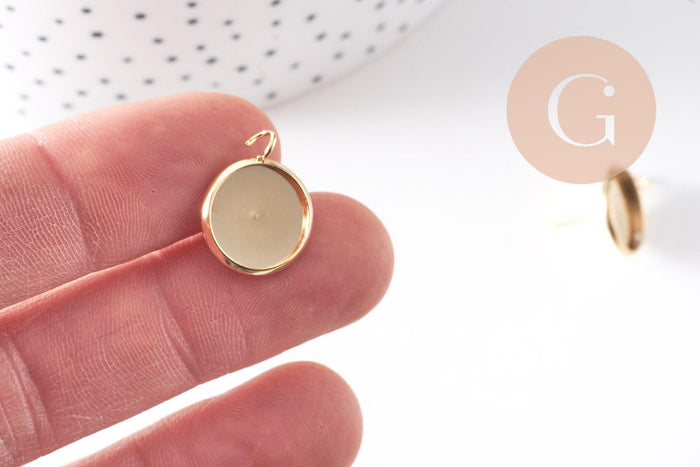Boucles puce support cabochon rond 12mm avec anneau acier 304 inoxydable doré, x2 (G10510)