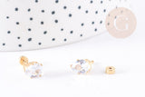 Boucles puce zircon goutte acier 304 inoxydable doré 14mm, x2 (G4523)