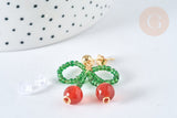 Boucles puces cerise agate rouge perles rocaille acier 304 doré 33mm, la paire (G7477)