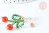 Boucles puces cerise agate rouge perles rocaille acier 304 doré 33mm, la paire (G7477)