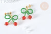 Boucles puces cerise agate rouge perles rocaille acier 304 doré 33mm, la paire (G7477)