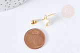 Boucles puces croix acier 201 dorées 12mm, la paire (G8477)