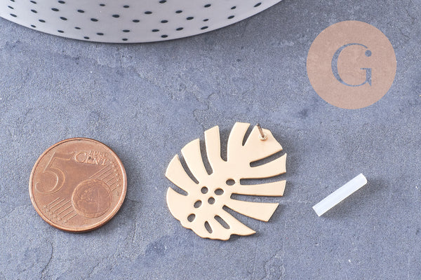 Boucles puces fer doré feuille monstera boucle 28mm, la paire (G1310)