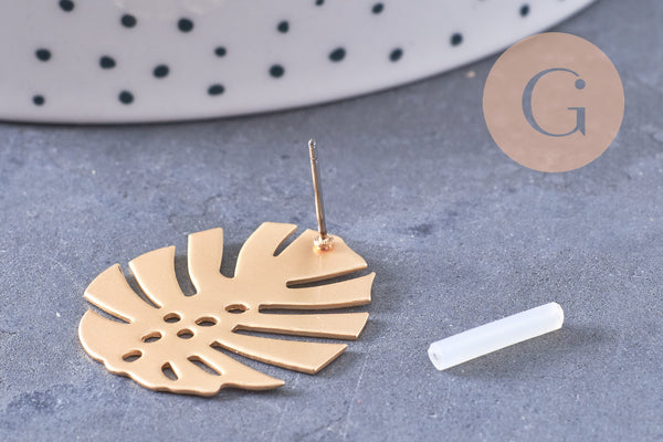 Boucles puces fer doré feuille monstera boucle 28mm, la paire (G1310)