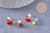 Boucles puces laiton doré email fruit, x4 (G10579)