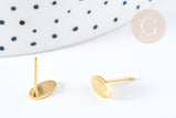 Boucles puces ovales acier inoxydable 201 doré 9mm, la paire (G8360)