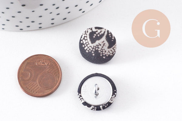 Bouton ancien recouvert polyester noir et blanc 16mm, x1 (G10149)