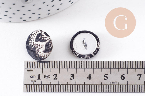 Bouton ancien recouvert polyester noir et blanc 16mm, x1 (G10149)