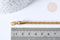 Bracelet Chaines torsadées acier 304 inoxydable doré 17.8cm, x1 (G7791)