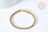 Bracelet Chaines torsadées acier 304 inoxydable doré 17.8cm, x1 (G7791)
