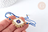 Bracelet Réglable losange mauvais œil bleu et or 28cm cordon nylon, bijou chance à offrir, bracelet amitié, x1 (G7682)