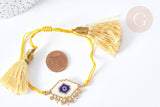 Bracelet Réglable losange mauvais œil jaune et or 28cm cordon nylon perles rocailles tissées, x1 (G7680)