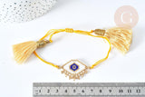 Bracelet Réglable losange mauvais œil jaune et or 28cm cordon nylon perles rocailles tissées, x1 (G7680)