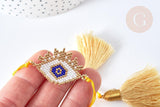 Bracelet Réglable losange mauvais œil jaune et or 28cm cordon nylon perles rocailles tissées, x1 (G7680)