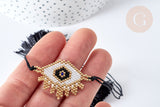 Bracelet Réglable mauvais œil noir et or 28cm cordon nylon perles rocailles tissées , bijou chance à offrir, bracelet amitié, x1 (G7679)