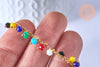 Bracelet chaine cheville laiton et perles multicolores verre 25.4cm, x1 (G4090)