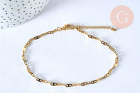Bracelet chaine cheville torsadé acier inoxydable 304 doré 23.7cm, x1 (G4858)