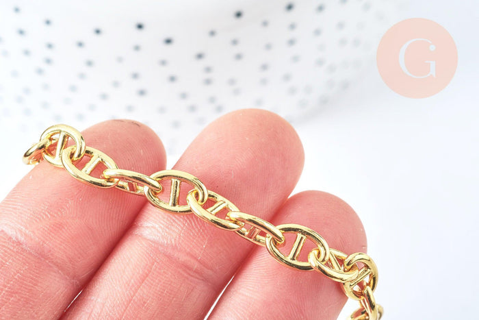 Bracelet chaine maille marine laiton doré 18k 18.5cm, x1 (G6959)
