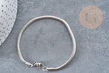 Bracelet chaine ronde serpent acier 304 inoxydable platine 190x3mm, x1 (G9041)