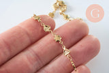 Bracelet cœur & fleur réglable acier doré 14k, 21cm, x1 (G6233)