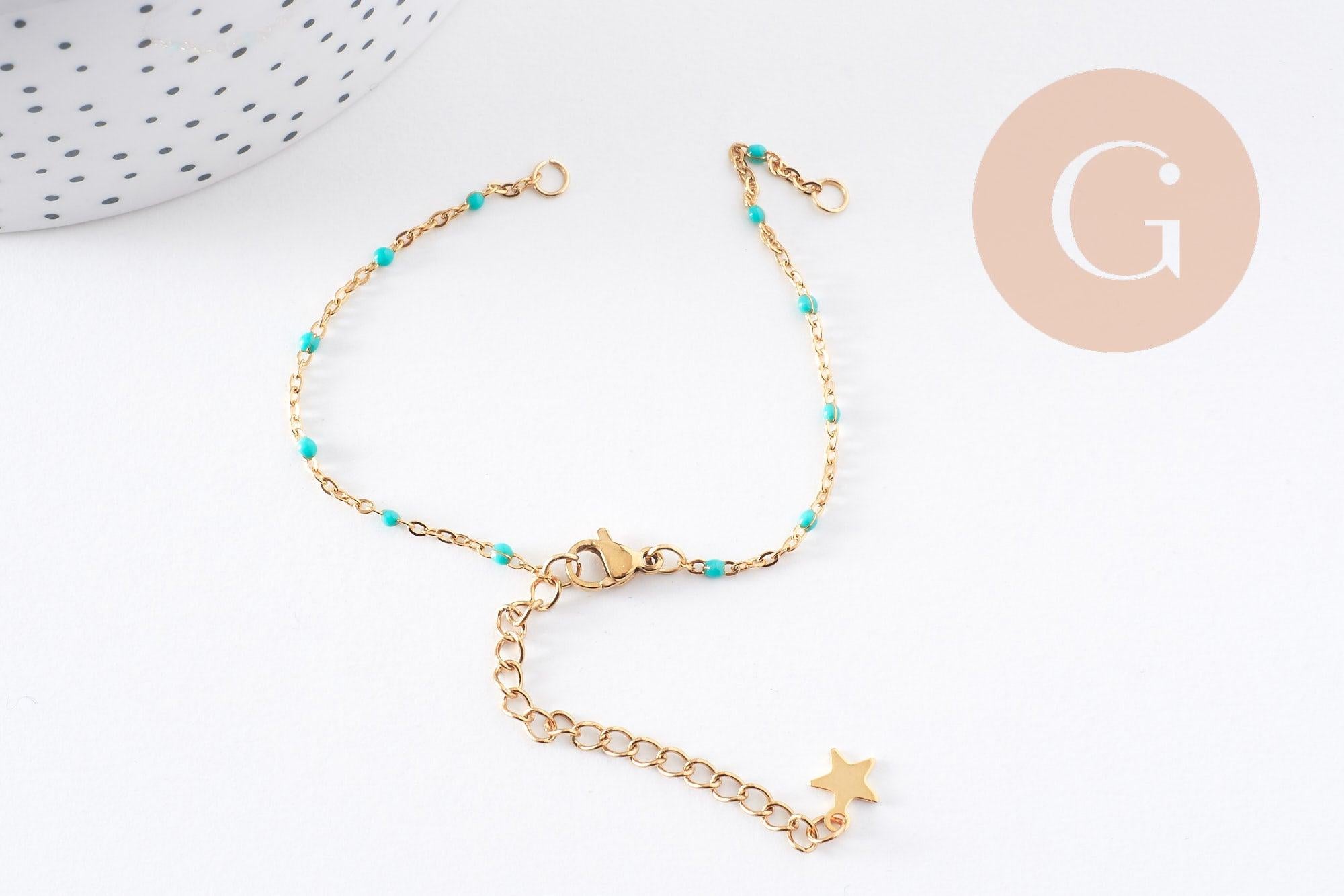 Base bracelet fin acier 304 inoxydable doré 14k résine avec anneaux maille forçat 16.5mm, x1 (G10239)