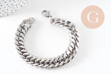 Bracelet gros maillons en inoxydable, fermoir toggle, bracelet homme, x1 (G0273)
