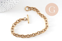 Bracelet grosse maille acier 304 inoxydable doré 14k 22cm, x1 (G4198)
