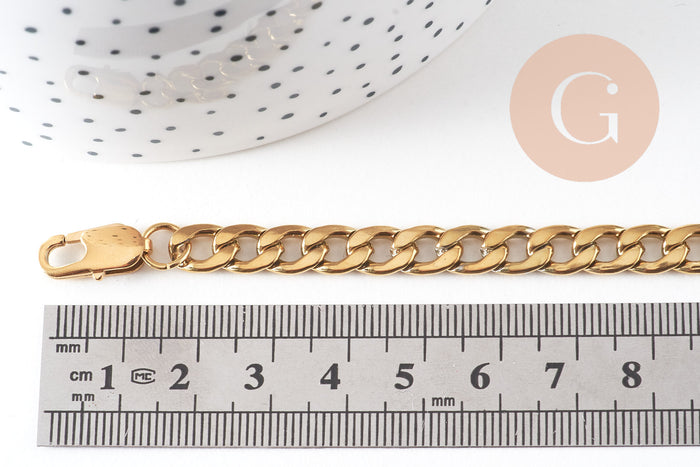 Bracelet grosse maille figaro gourmette acier doré 14k, 20cm, x1 (G4447)
